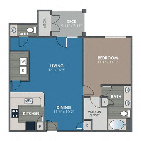 Copper 1 Bedroom 1 Bath Floor Plan at Abberly Waterstone Apartment Homes by HHHunt, Virginia, 22554