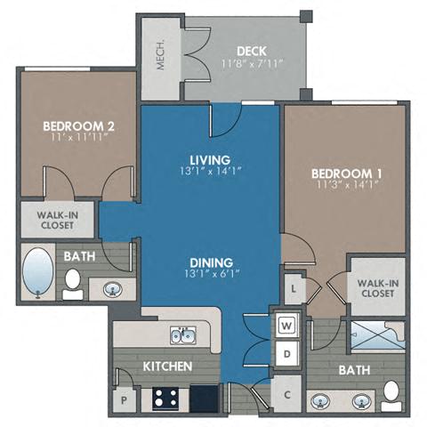 Garnet 2 Bedroom 2 Bath Floor Plan at Abberly Waterstone Apartment Homes by HHHunt, Stafford, VA, 22554