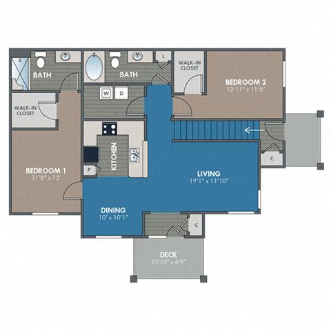 Onyx 2 Bedroom 2 Bath Floor Plan at Abberly Waterstone Apartment Homes by HHHunt, Stafford, Virginia