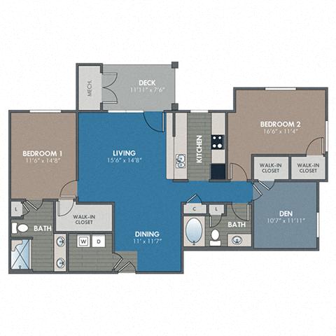 Titanium 2 Bedroom 2 Bath Floor Plan at Abberly Waterstone Apartment Homes by HHHunt, Stafford, VA, 22554