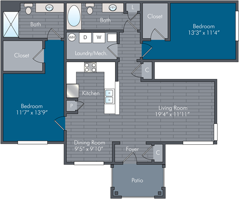 Republic II Floor Plan at Abberly Square Apartment Homes, Waldorf, 20601