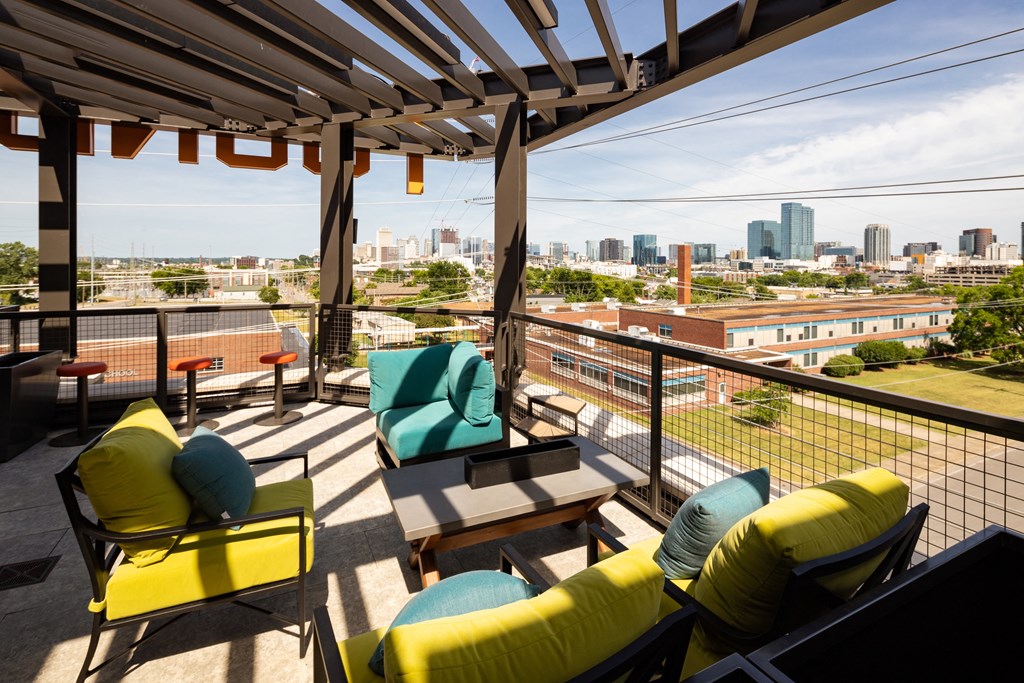 a view of the city from the rooftop deck at Abberly Foundry Apartment Homes, Nashville, TN