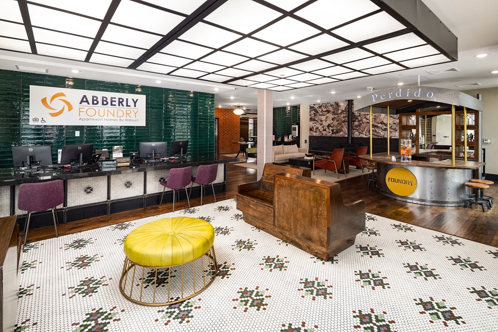 the lobby of the abbey foundry at Abberly Foundry Apartment Homes, Nashville, TN, 37206