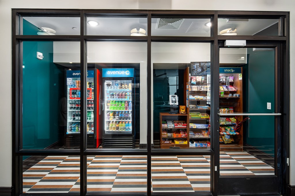 a row of refrigerators in a store with a checkered floorat Abberly Foundry Apartment Homes, Nashville, TN, 37206