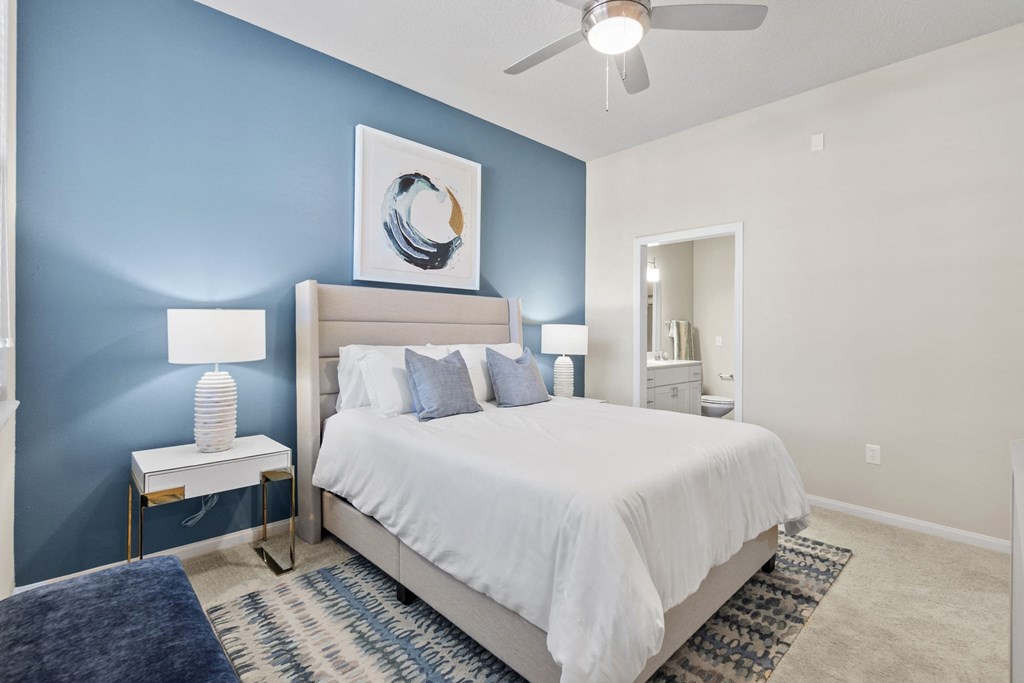 a blue and white bedroom  at West Ashley Apartment Homes, Charleston, South Carolina 