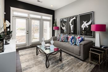Living Room With Balcony at Abberly Onyx Apartment Homes, Decatur, 30033