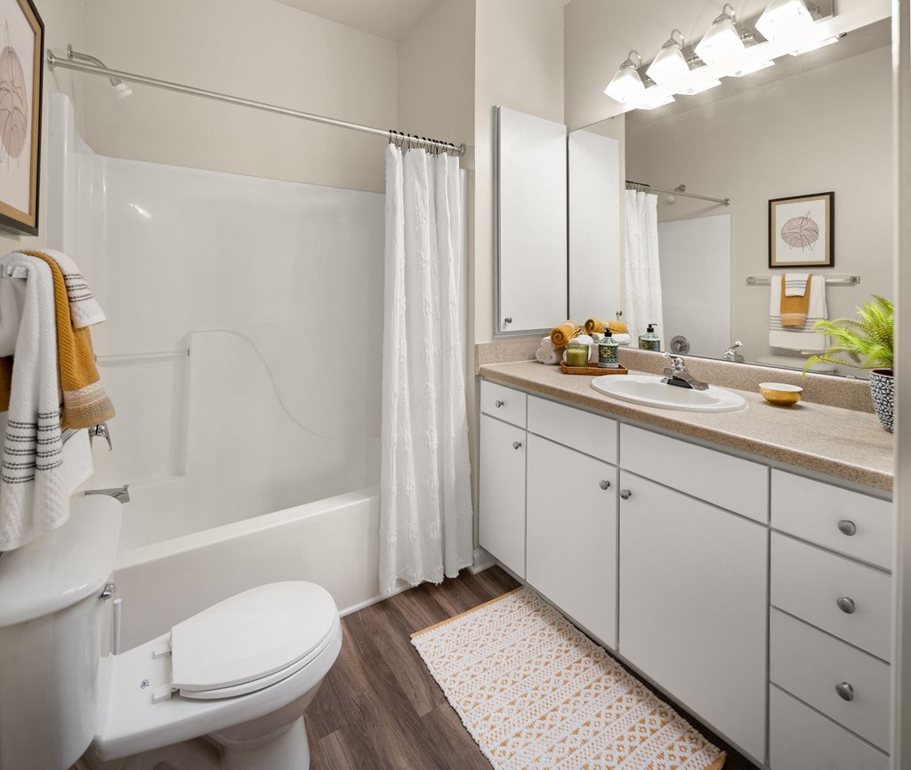 our apartments offer a bathroom with a shower at Abberly Grove Apartment Homes, Raleigh, NC, 27610