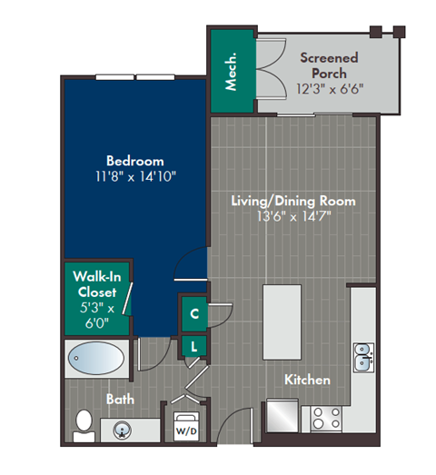 Chelsea Floor Plan at Abberly at West Ashley Apartment Homes, Charleston, SC, 29414