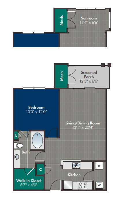 Ellum Floor Plan at West Ashley Apartment Homes by HHHunt, South Carolina, 29414