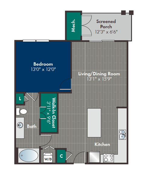 Hoxton Floor Plan at West Ashley Apartment Homes by HHHunt, South Carolina,
