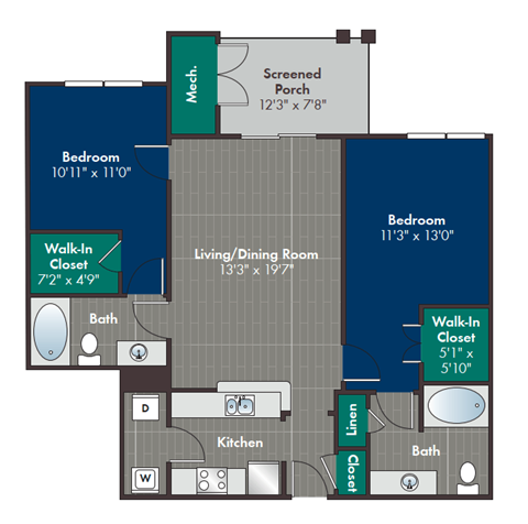 Mission Floor Plan at Abberly at West Ashley Apartment Homes, Charleston, SC, 29414