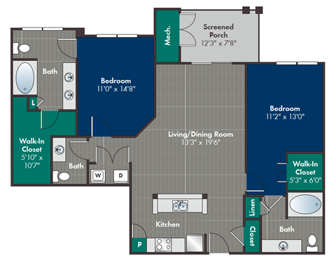 Vyner Floor Plan at Abberly at West Ashley Apartment Homes, Charleston, 229414