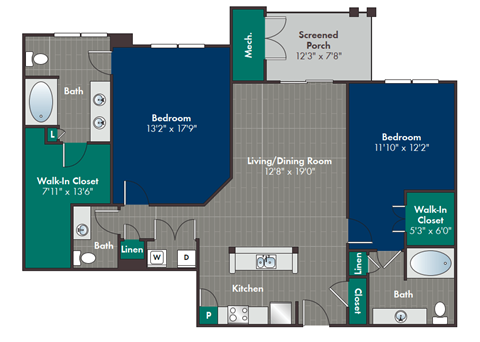 Wynwood Floor Plan at Abberly at West Ashley Apartment Homes, South Carolina, 29414