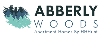 A logo for a company called Abbersly Woods, which offers apartments for rent.