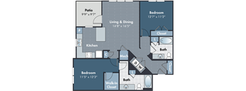 a floor plan of a living and dining area and a kitchen