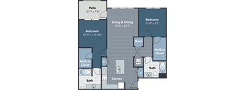 the floor plan of a bedroom apartment with a living room and a dining room