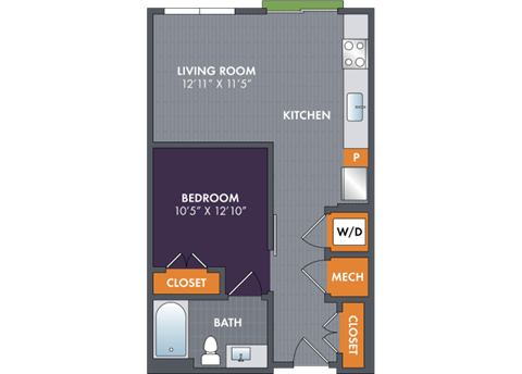 the floor plan of a small house with a bedroom and a kitchen