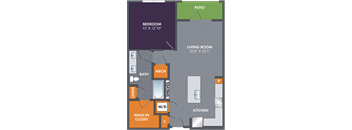 the floor plan of an apartment building with a bedroom and a living room
