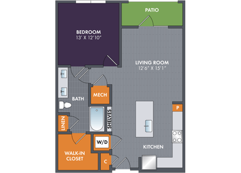 the floor plan of an apartment building with a bedroom and a living room