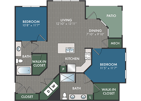a floor plan of a roommates roommates floor plan with bedrooms and a kitchen