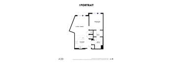A black and white image of a floor plan for a one bedroom apartment.
