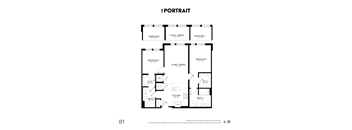 A black and white floor plan of an apartment labeled B1.