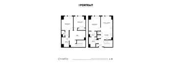 A black and white image of a floor plan for a home with two bedrooms, a living area, a kitchen, a bathroom, and a den.