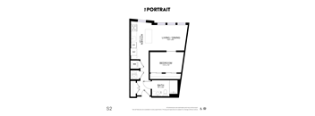A floor plan of a one bedroom apartment with a living and dining area.