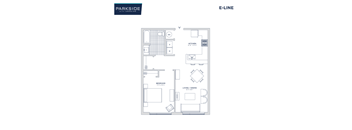 A floor plan of an apartment layout by Parkside City Crossing.