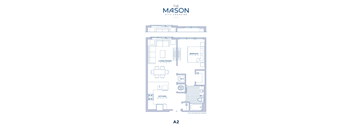 A floor plan of a two bedroom apartment with a living room and kitchen.