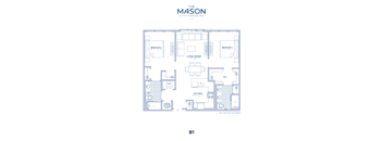 A blueprint of apartment B1 at The Mason City Crossing.