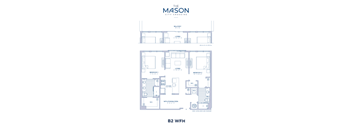 A floor plan for a two bedroom, two bathroom apartment.