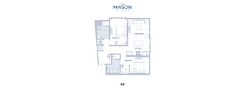 A floor plan of apartment B3 at The Mason City Crossing.