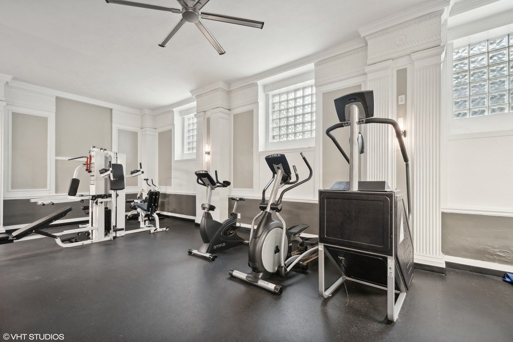 Gym with bike and stair machine and elliptical  at The Embassy in St. Louis, 63108