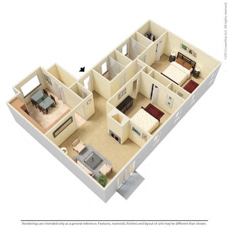 2 bed  2bath 2C Floor Plan at The Birches, Memphis, 38133