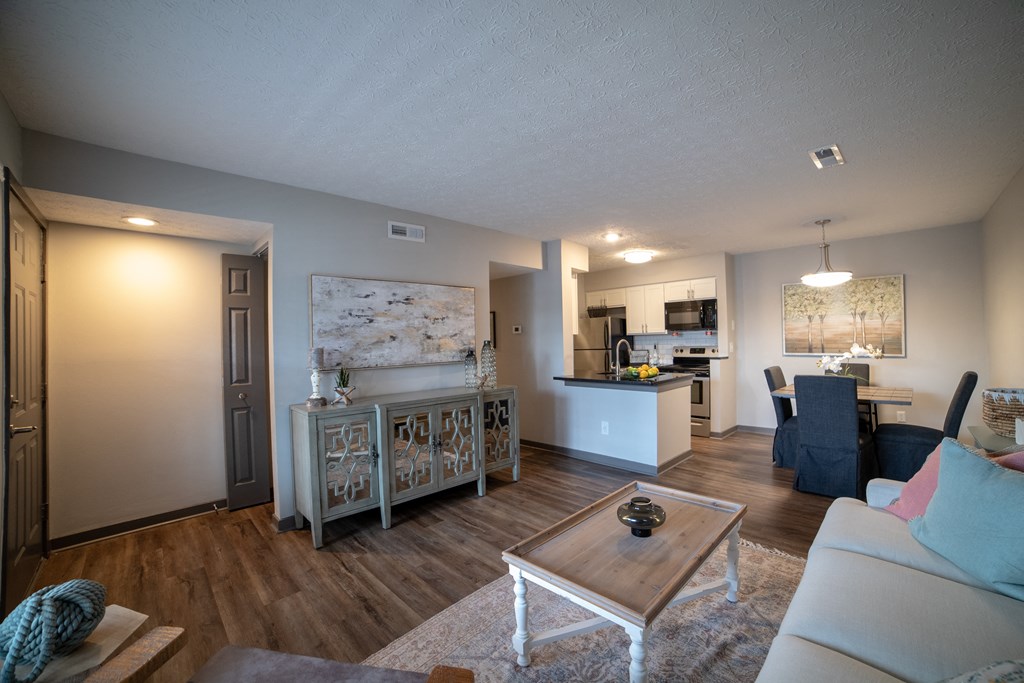 Living Area With Kitchen View at Island Club, Columbus, Ohio