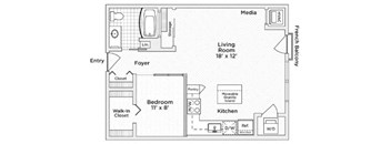 Annex 651 Floor Plan with 651 Sq. Ft. at 275 on the Park, Missouri, 63108