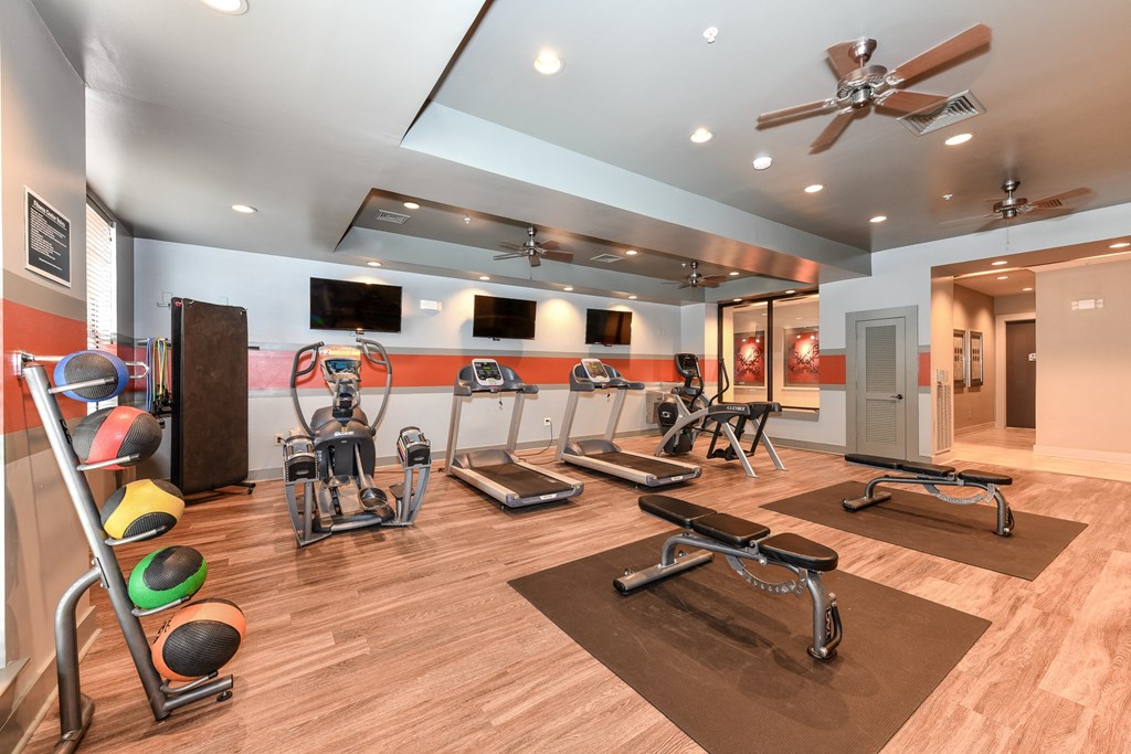 the gym at the enclave at woodbridge apartments in sugar land, tx