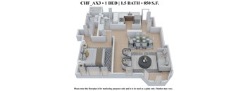1 bedroom 1.5 bathroom Floor plan at The Embassy, St. Louis, 63108