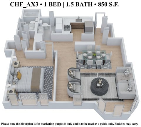 1 bedroom 1.5 bathroom Floor plan at The Embassy, St. Louis, 63108