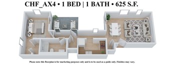 1 bedroom 1 bathroom Floor plan Q at The Embassy, St. Louis, 63108