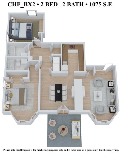 2 bedroom 2 bathroom Floor plan K at The Embassy, St. Louis, 63108