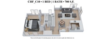 1 bedroom 1 bathroom Floor plan E at The Embassy, St. Louis, 63108