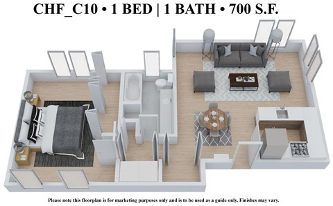 1 bedroom 1 bathroom Floor plan E at The Embassy, St. Louis, 63108