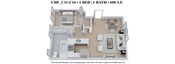 1 bedroom 1 bathroom Floor plan K at The Embassy, St. Louis, 63108