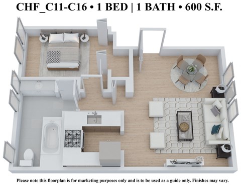 1 bedroom 1 bathroom Floor plan K at The Embassy, St. Louis, 63108