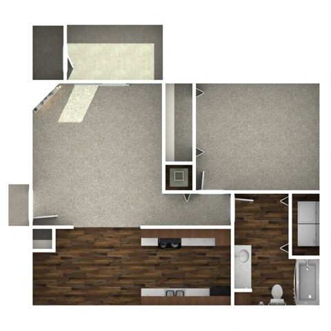 an overhead view of our studio apartment at university gardens in tempe