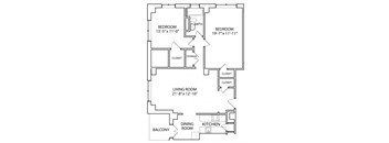 Congress 980 Floor Plan with 980 Sq. Ft. at 275 on the Park, St. Louis, 63108