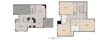 A floor plan of a 3 bedroom apartment with 2 bathrooms.