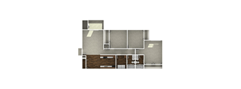 a floor plan of a small apartment with a kitchen and a living room